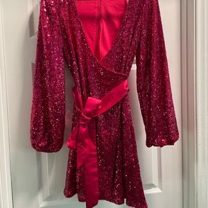Hot pink sequin wrap dress
